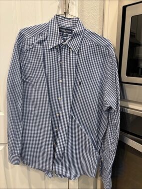 Ralph Lauren Blue and White Gingham Button-Down Shirt